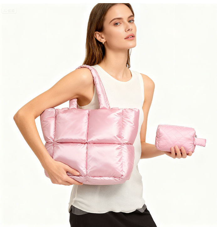 Gesteppte Puffer-Totebag für Frauen, weiche, voluminöse Handtasche, leichte Schultertasche, Alltagstasche