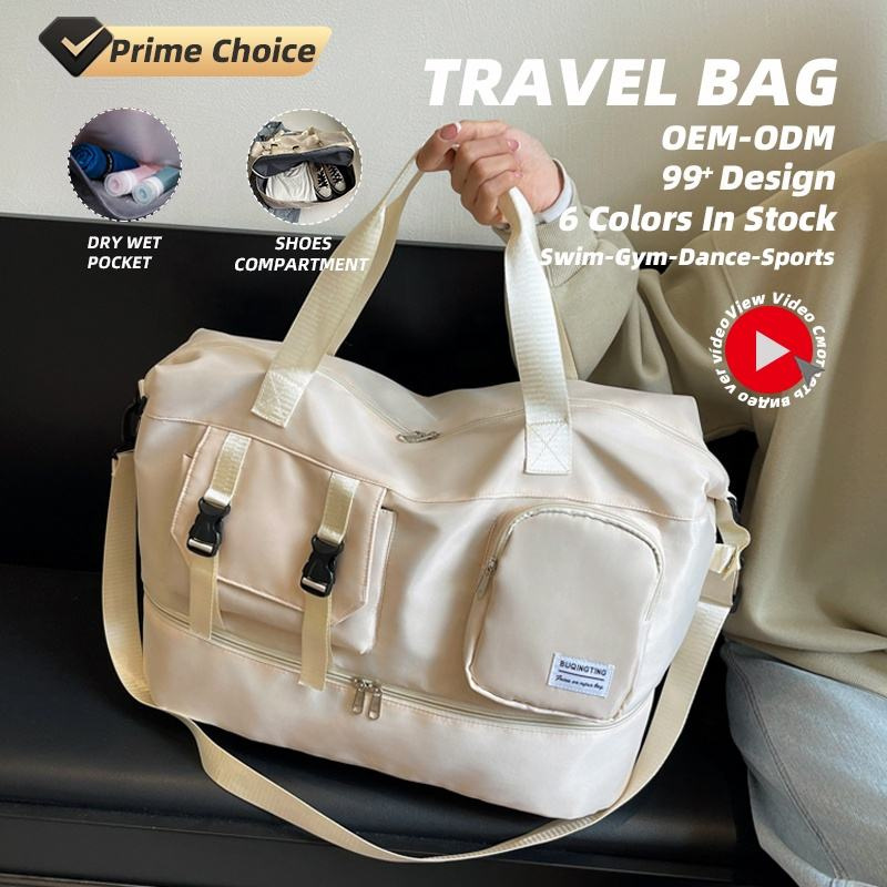 Borsa Duffel Gym Weekender da Viaggio Breve con Scomparto per Scarpe, Impermeabile, con Separazione tra Oggetti Asciutti e Bagnati, con Tasca Esterna con Fibbia a 6 Colori, con Logo Personalizzato