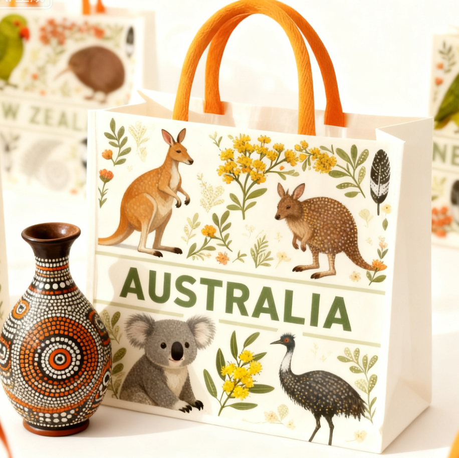 Wiederverwendbare, individuell gestaltbare Einkaufstasche aus Leinwand mit Vollflächen-Druckmustern für den australischen Markt