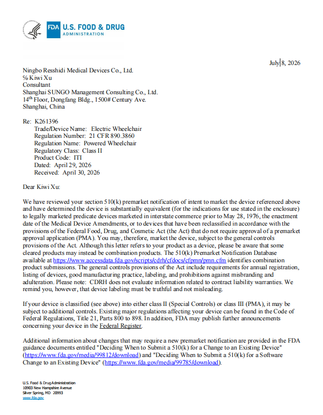 Resshidi Electric Wheelchair Receives FDA 510(k) Clearance, Accelerating Entry into the U.S. Rehabilitation Equipment Market1.png