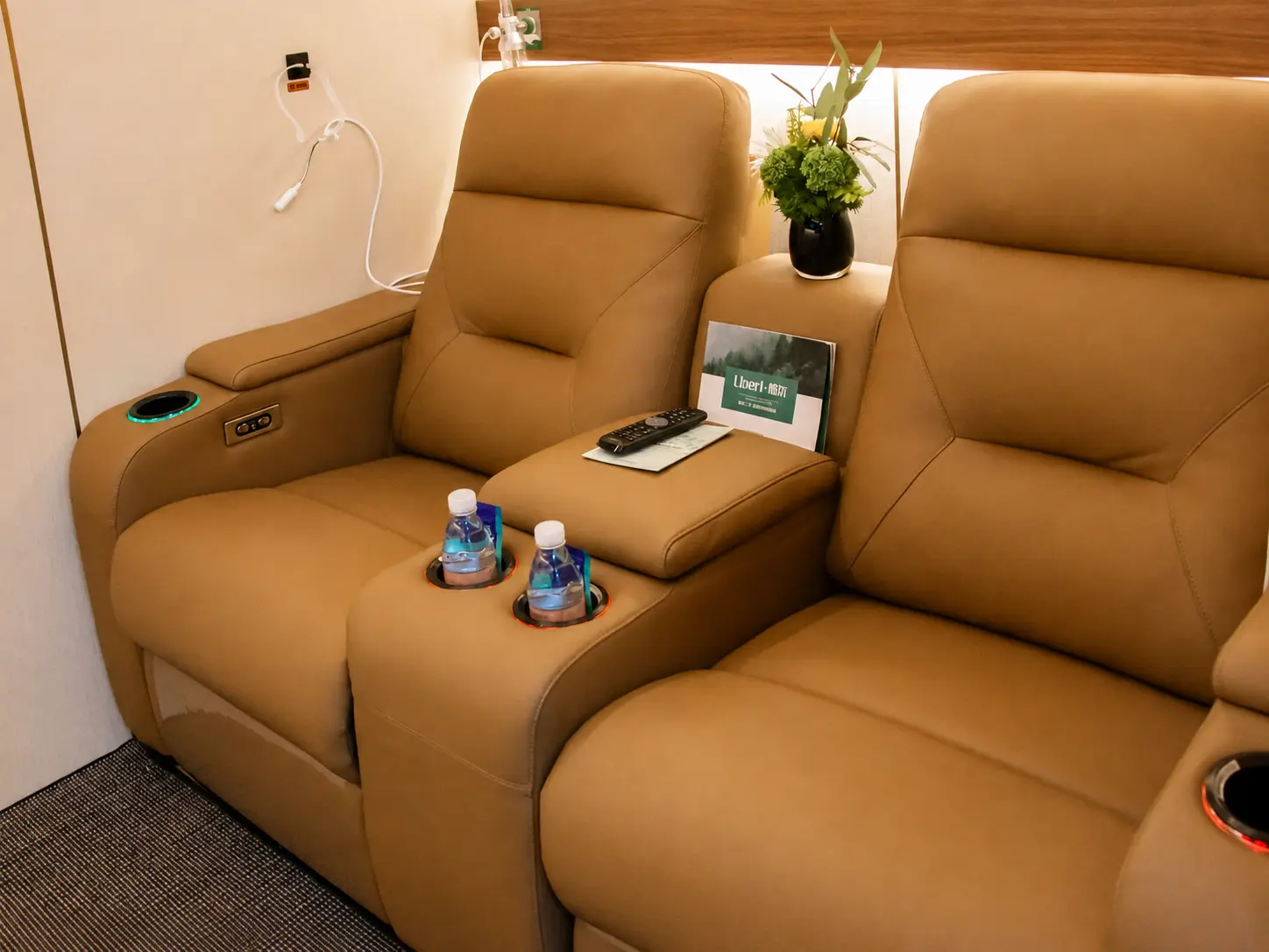 Two premium leather reclining seats inside a Ueerl hyperbaric oxygen chamber