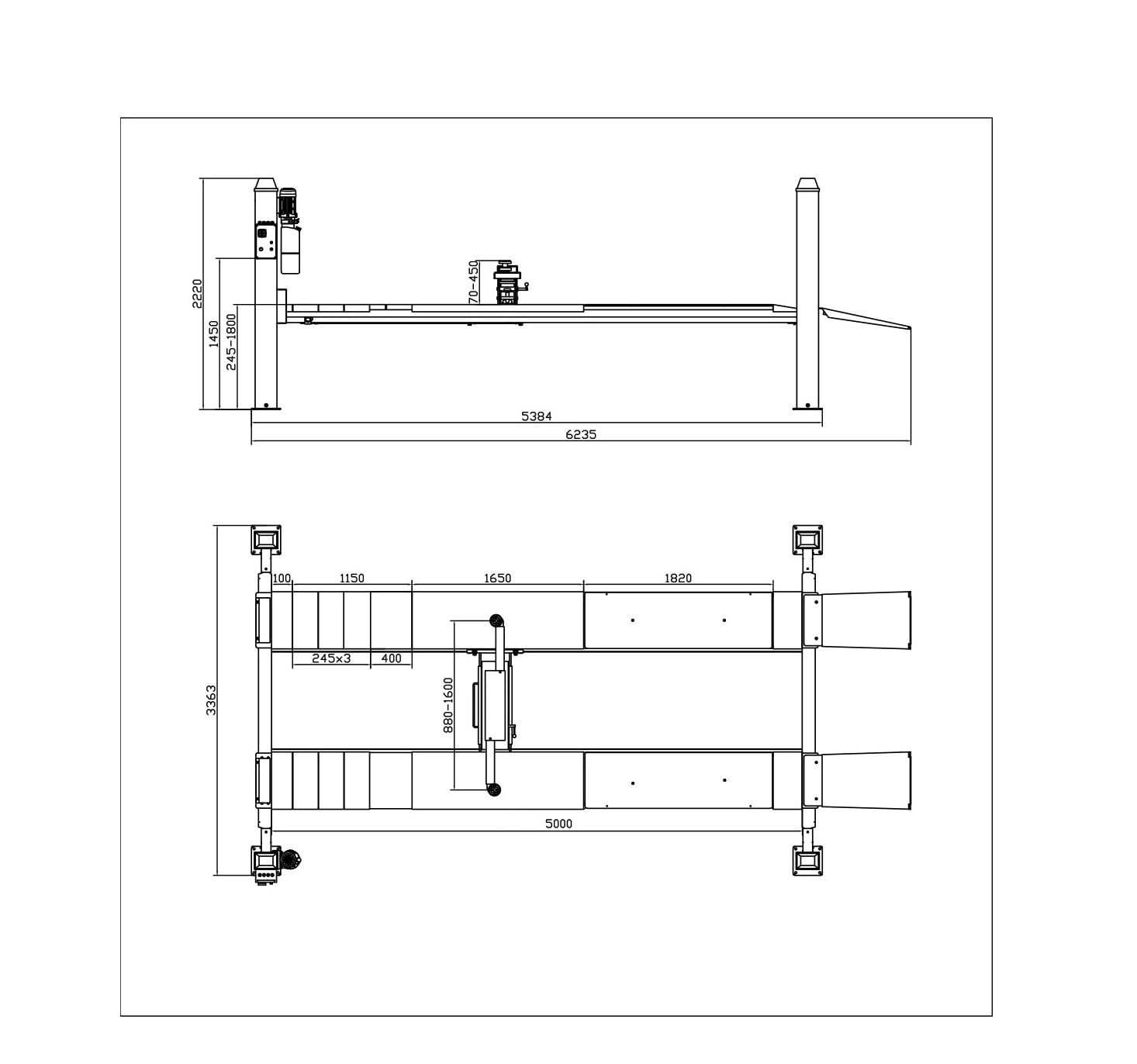 5 Ton (11,000 LBS) Capacity Four-Post Lift Alignment Lift details