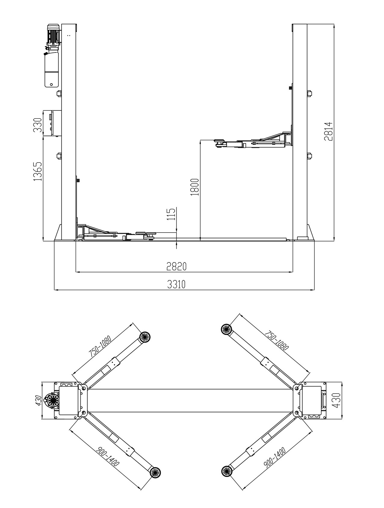 4.2 Ton Capacity Floor-plate 2-Post Lift, Automatic Lock Release supplier