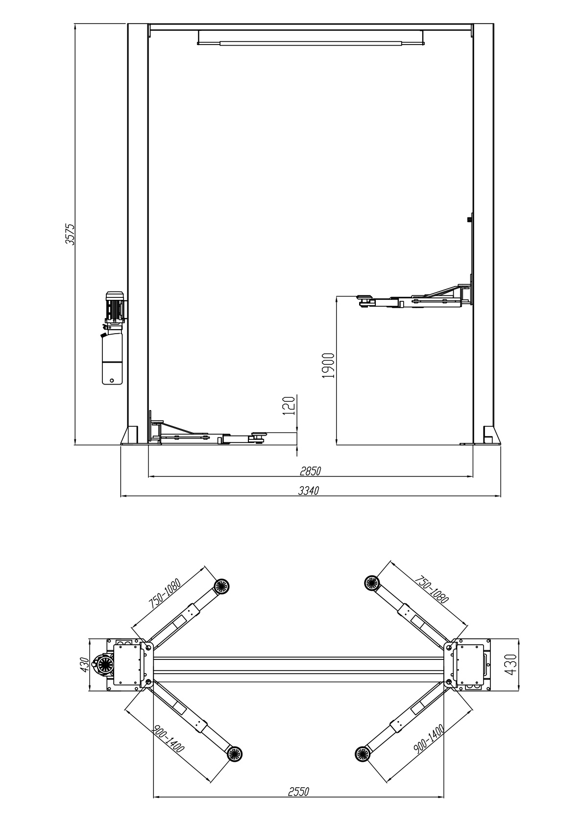 4 Ton Clear-Floor-2-Post Lift, Dual-point manual release factory