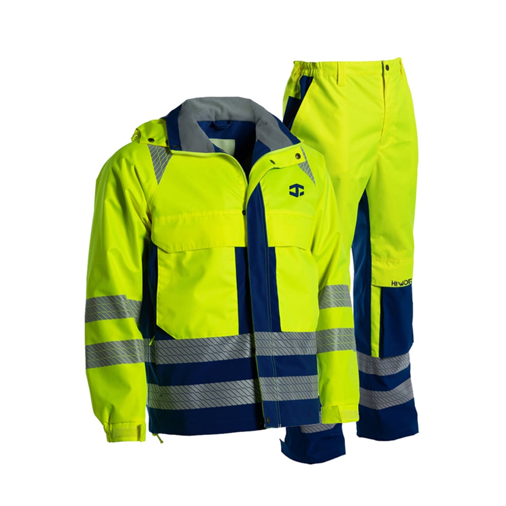 JIADE WorkPro-Serie Herren-Regenjacke mit hoher Sichtbarkeit im klassischen Kontrastdesign
