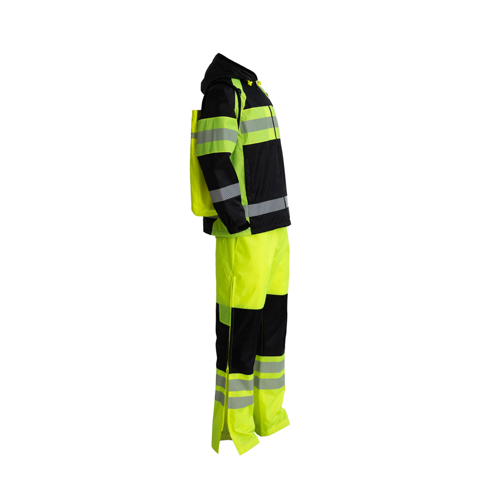 JIADE WorkPro-serie heren waterdichte, opvouwbare regenjas en regenbroek volgens EN ISO 20471 voor hoge zichtbaarheid, inclusief rip-stop-opbergzak