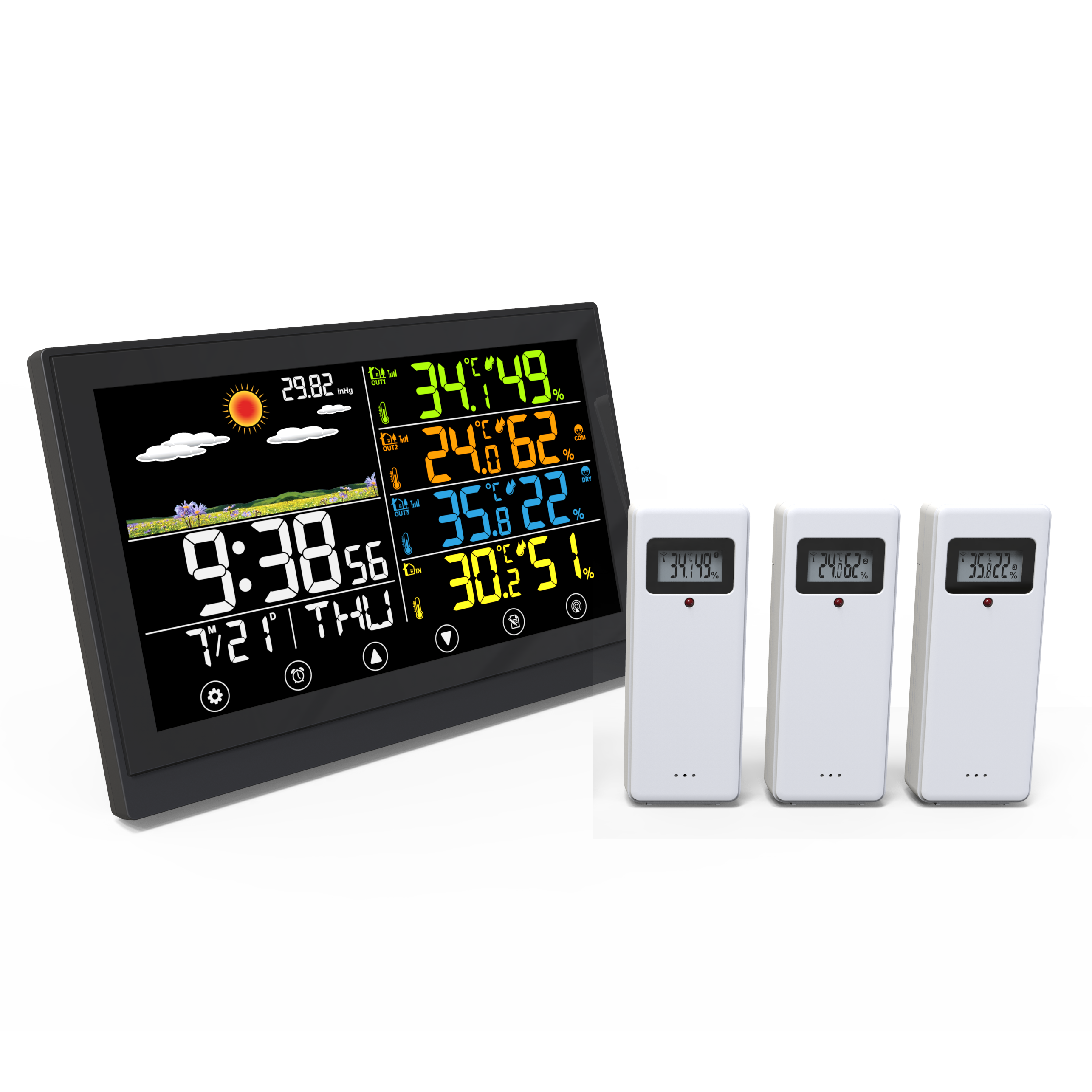 Hot Sale Weather Forecast Clock Color Display Weather Station with 3 Wireless Sensors Household Wireless Weather Station
