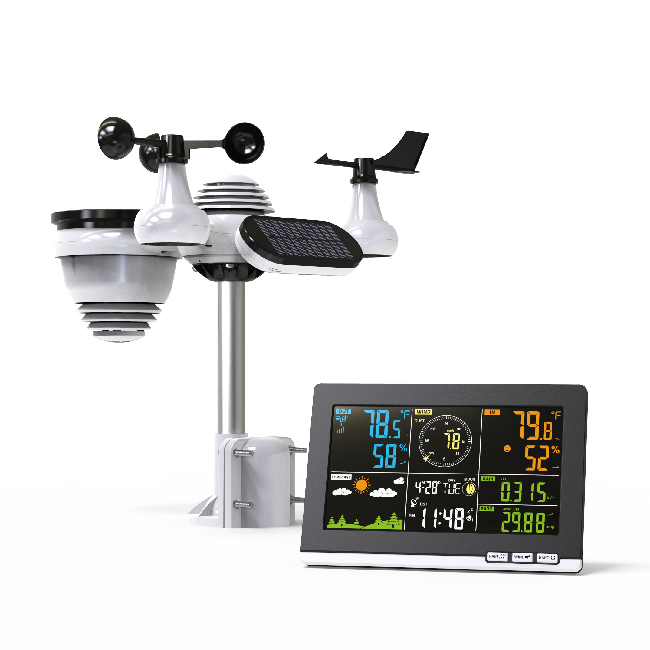 Hot Offer Weather Forecast Digital Clock 5-in-1 Professional Weather Station with Color Display Home Wireless Weather Station