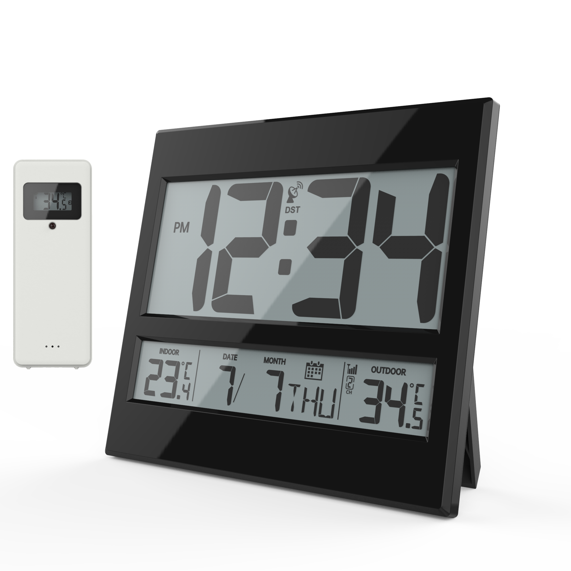 Orologio da parete digitale a grande schermo LCD con indicazione della temperatura, di alta qualità, nero, adatto per soggiorno elettrico, in resina, quadrato, moderno