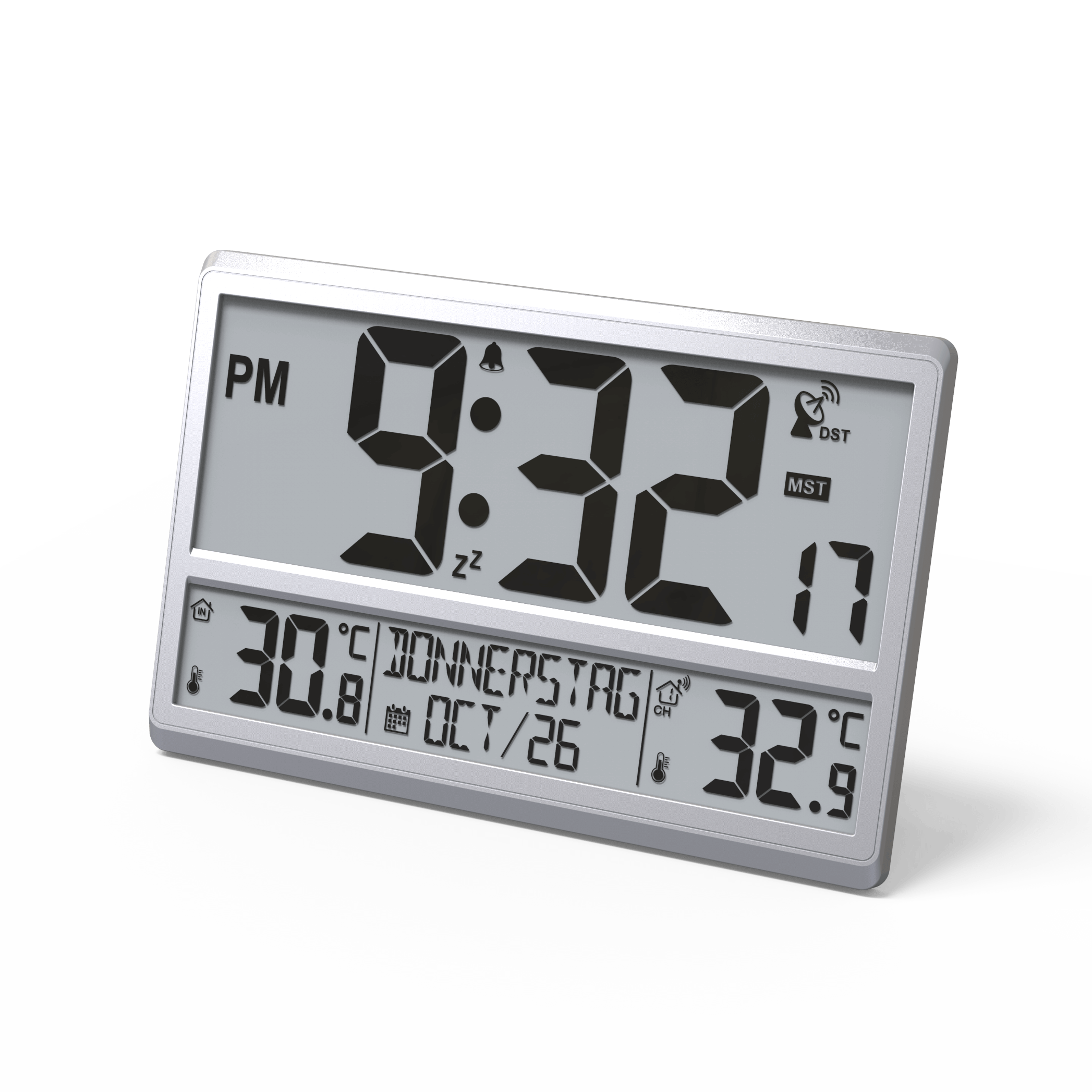 Large digits Easy-Read Digital Wall Clock with Jumbo Display WWVB Wall Clock with In-Out Temperature Humidity