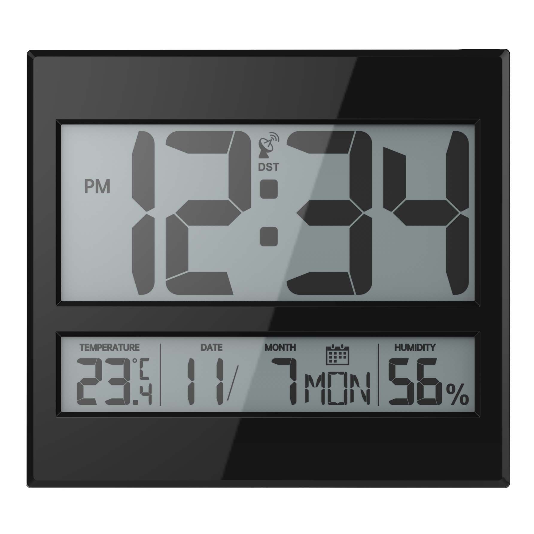 Digital Atomic Jumbo Wall Clock Radio Controlled Clock with Indoor Temperature Humidity Electronic Square Modern ABS 2x AAA