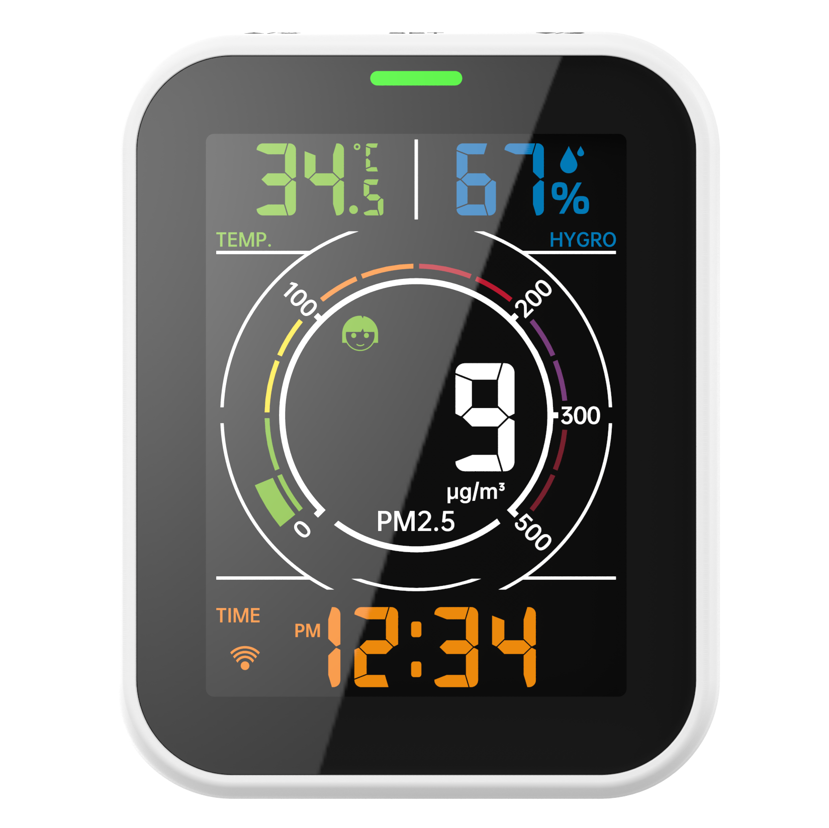 Wifi Air Quality Meter PM2.5 Monitor with Indoor Customized Rechargeable Lithium Battery True Black Display ABS , LCD