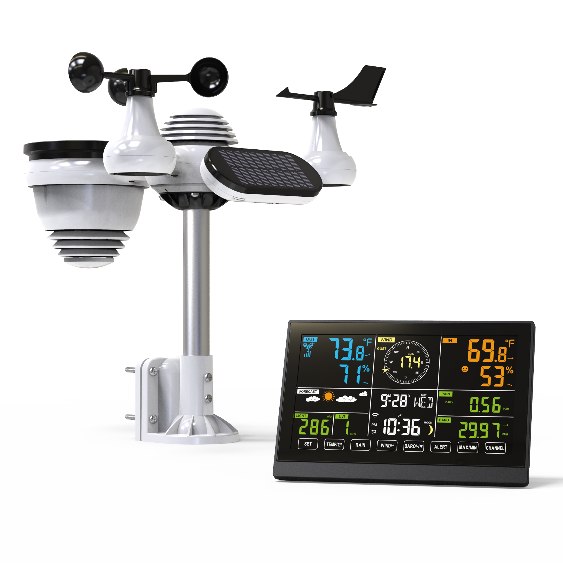 Digital Weather Station 2026 Wifi Professional  7 in 1 With UVI Light Intensity Solar Panel  Weather Forecast Station