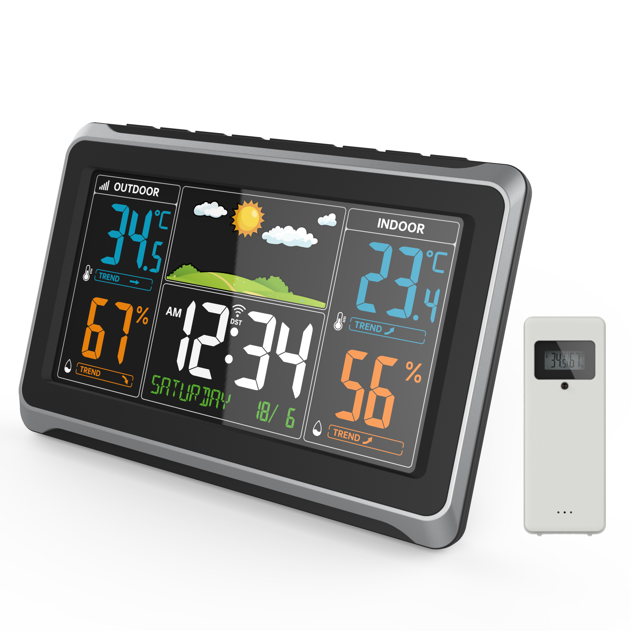 محطة الطقس المنزلية مع شاشة عرض LCD وتردد 433 ميجاهرتز، محطة تنبؤات جوية أوتوماتيكية