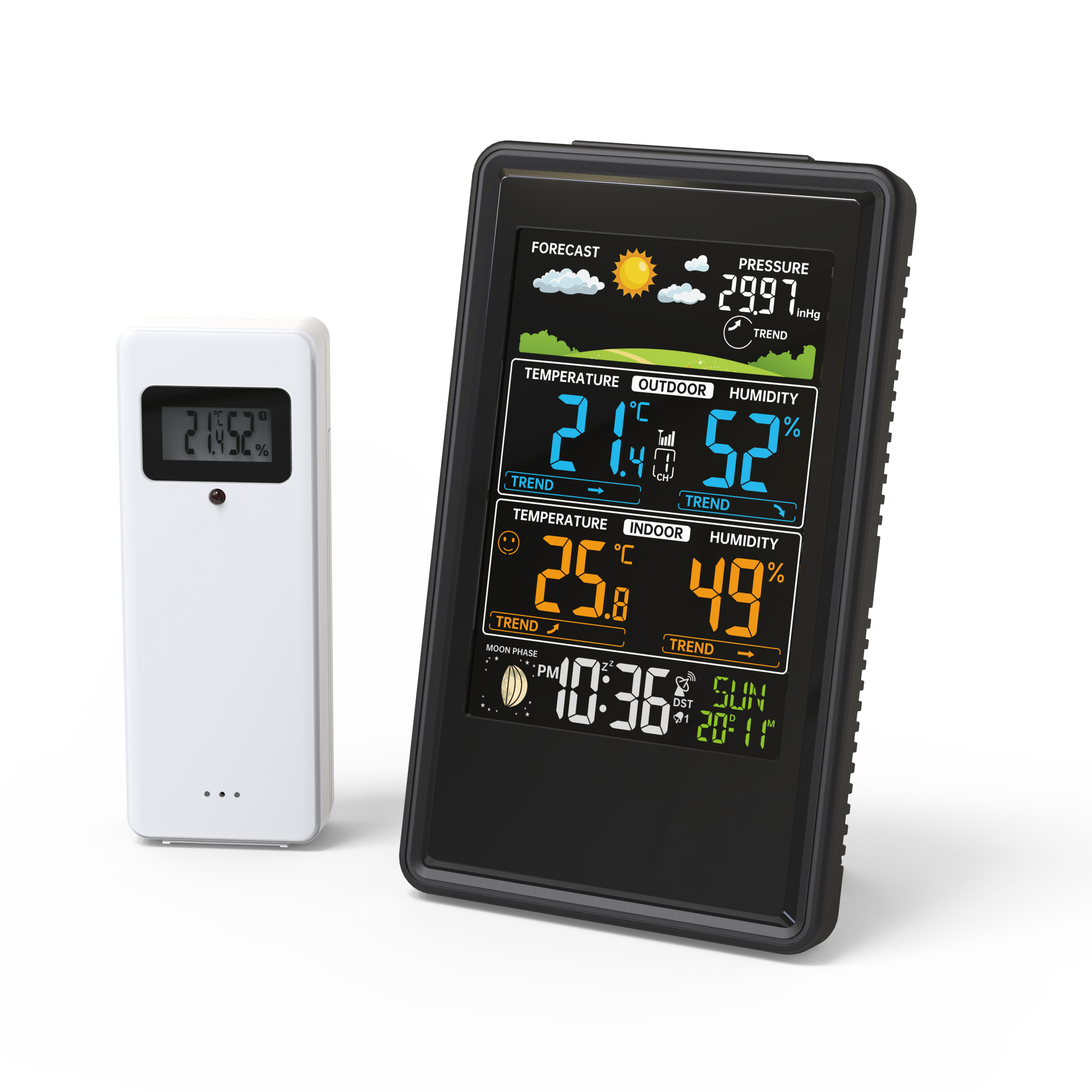 Stație wireless de prognoză meteo cu ecran color, afișare a temperaturii și umidității din exterior, ceas digital inteligent de birou