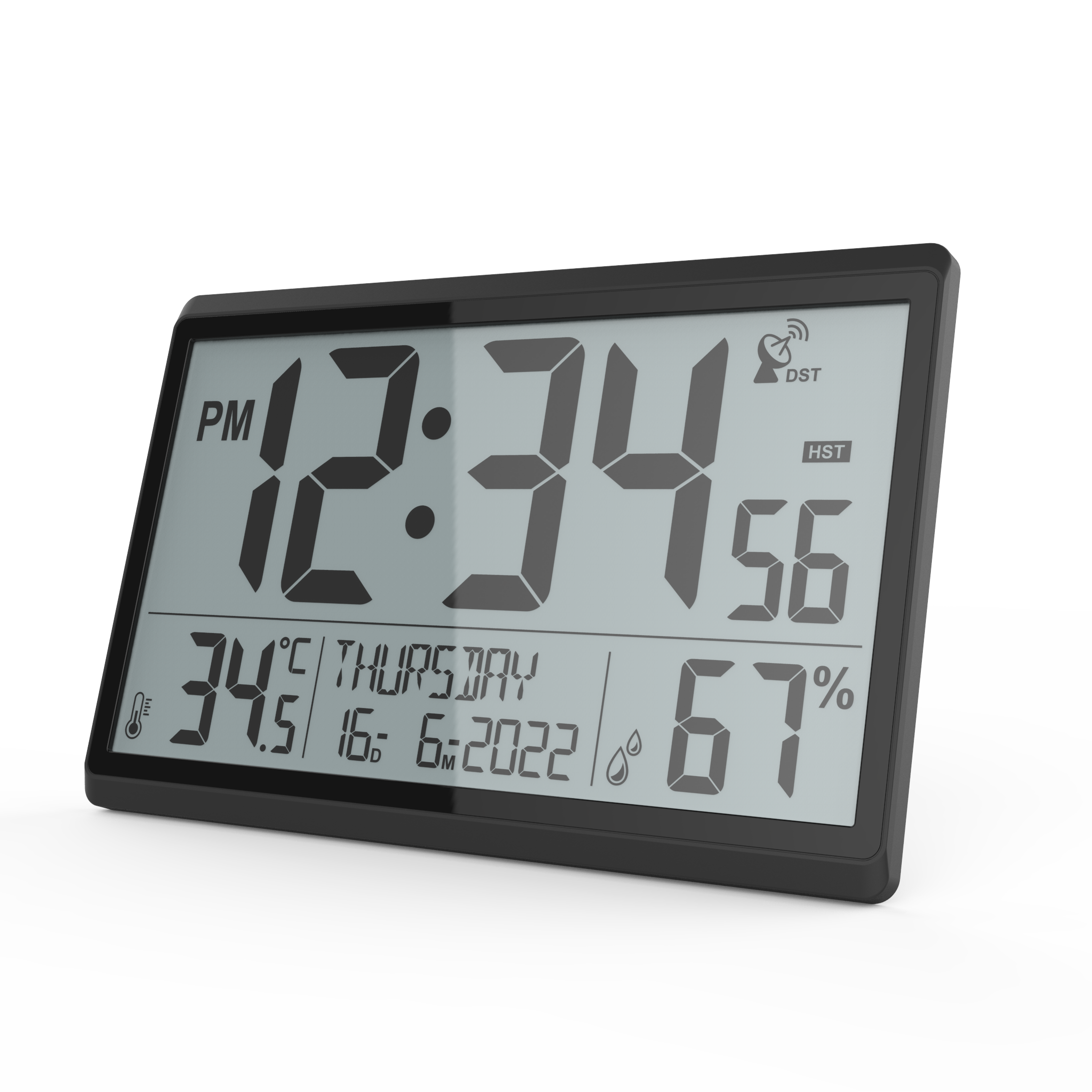 Jumbo LCD display Atomic Wall Clock Digital Calendar Alarm Day RCC WWVB Clock with Table Stand