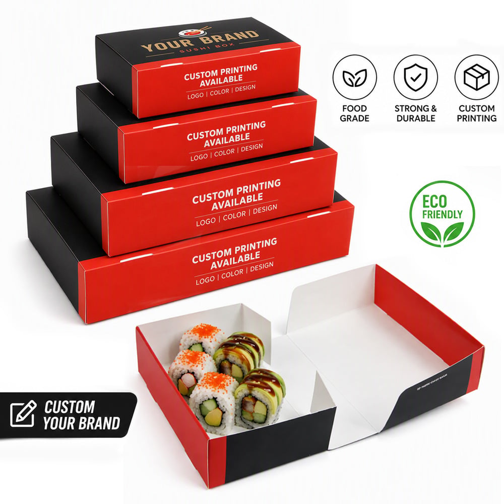 Custom Printed Disposable Paper Sushi Box Food Grade Greaseproof Hinged Clamshell Takeout Food Packaging Wholesale