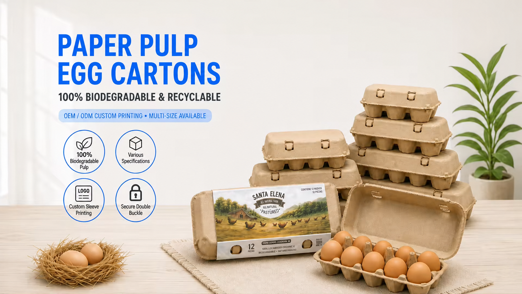 Custom Wholesale 12 Count Paper Pulp Egg Cartons Biodegradable Shockproof 1 Dozen Chicken Egg Boxes For Farm Shipping