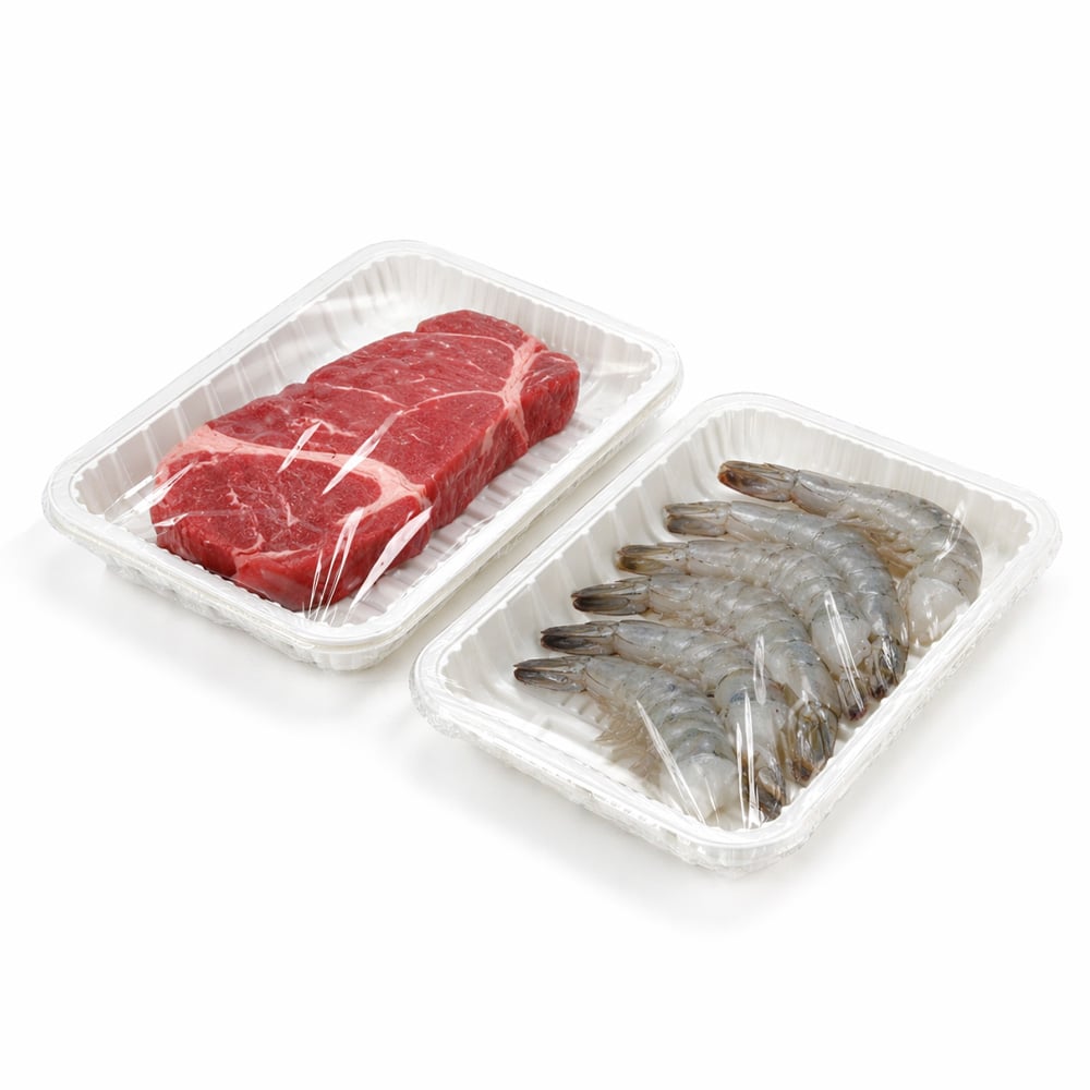 Biodegradable Cornstarch Meat Tray Heat Sealable Disposable Food Packaging Fresh Fruit Vegetable Supermarket Trays OEM