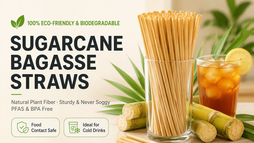 OEM 6mm 210mm Sugarcane Bagasse Drinking Straws Biodegradable Eco Friendly Plant Fiber Straw for Iced Coffee Cocktails