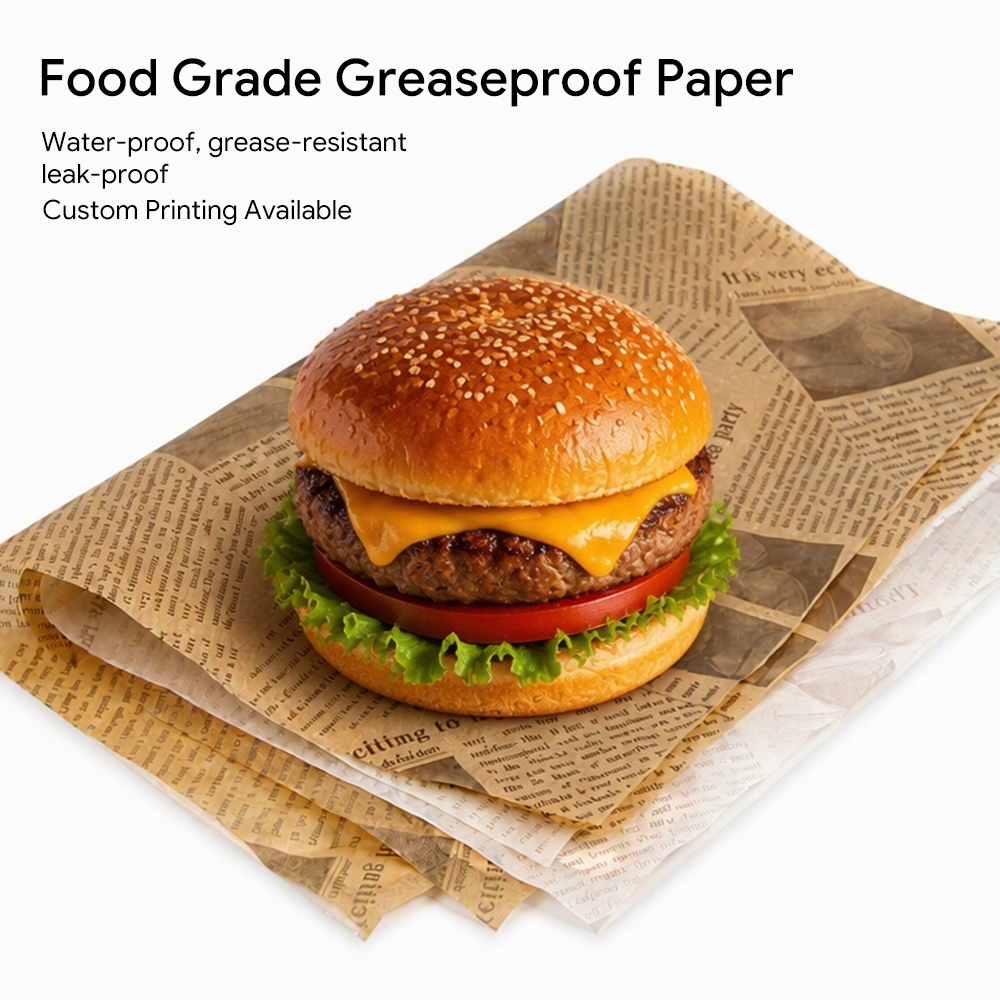 Custom Printed Food Grade Greaseproof Paper Virgin Wood Pulp Deli Wrap Sheets for Burger Sandwich Bakery Tray Liner