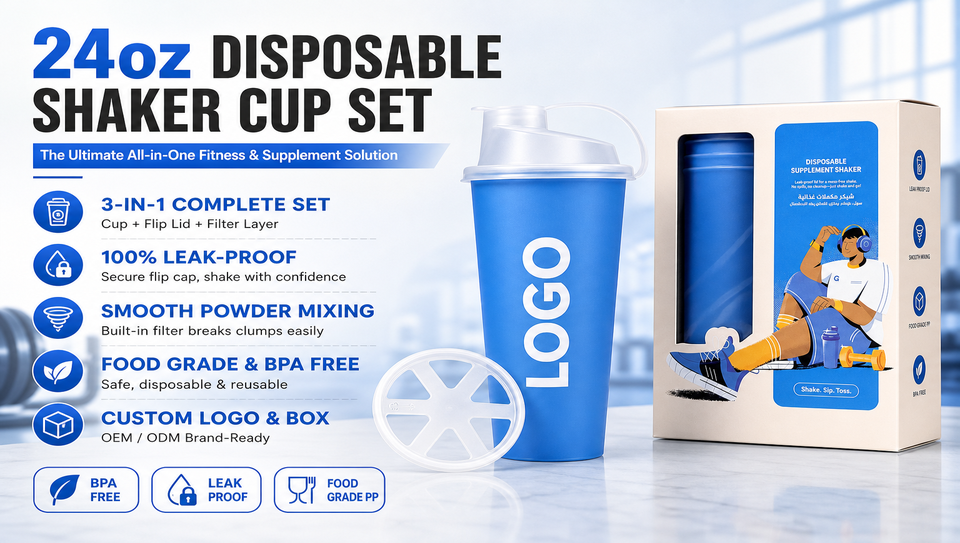 Custom 24oz Disposable PP Plastic Supplement Shaker Cup Set With Filter Lid Leakproof Gym Protein Shake Bottle Wholesale