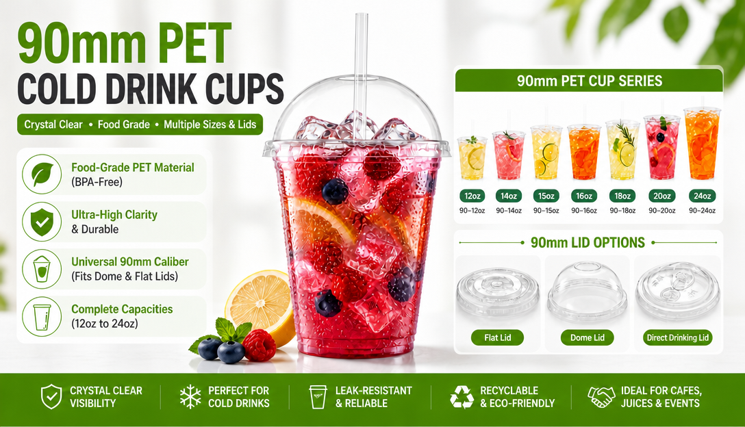 Custom 16oz 90mm Disposable Clear PET Cold Drink Cups with Lids for Iced Coffee Boba Smoothie Wholesale Factory Supply