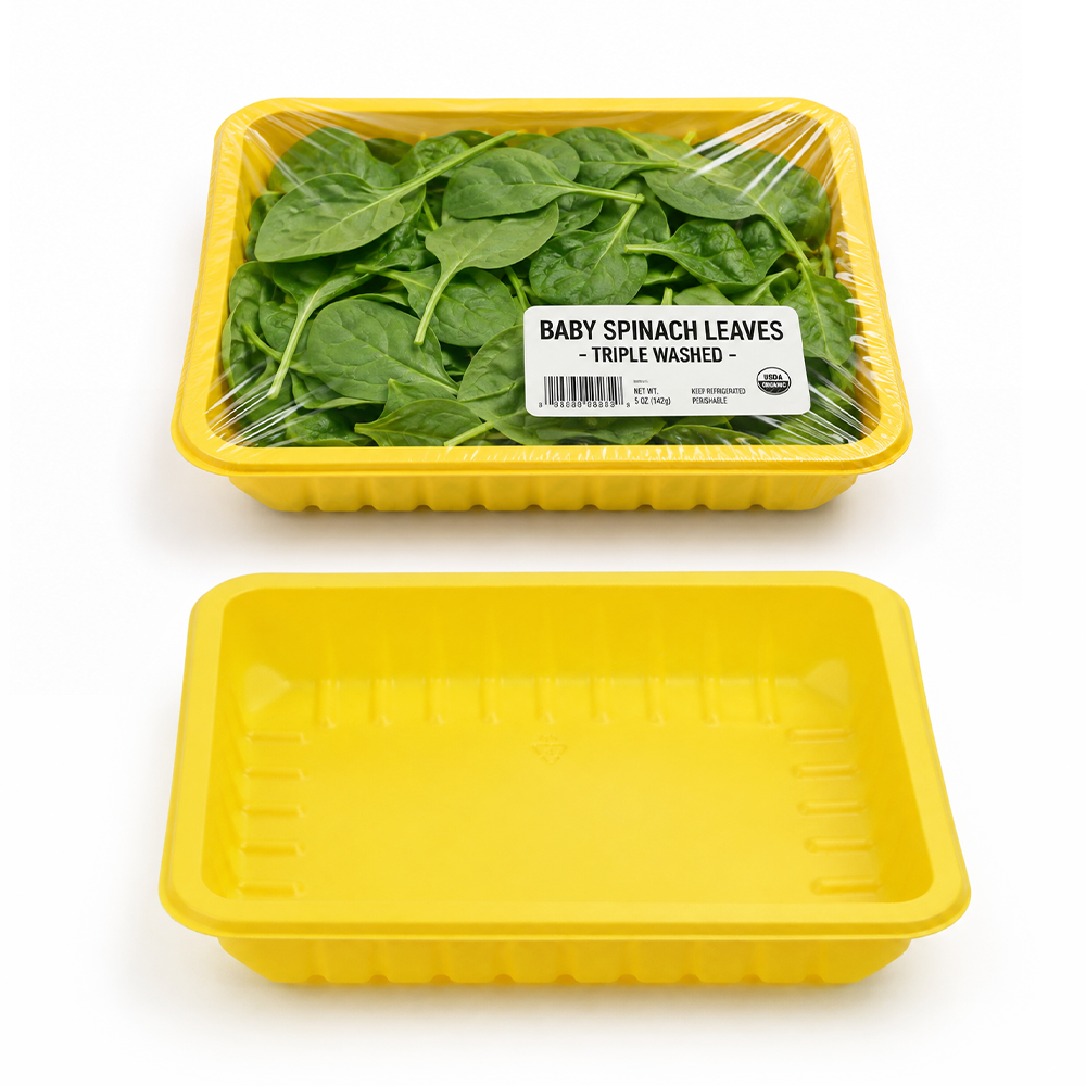 OEM 7.6 Inch 600ml Yellow PP Food Tray Heat Sealable Disposable Plastic Fresh Meat Seafood Vegetable Packaging Wholesale