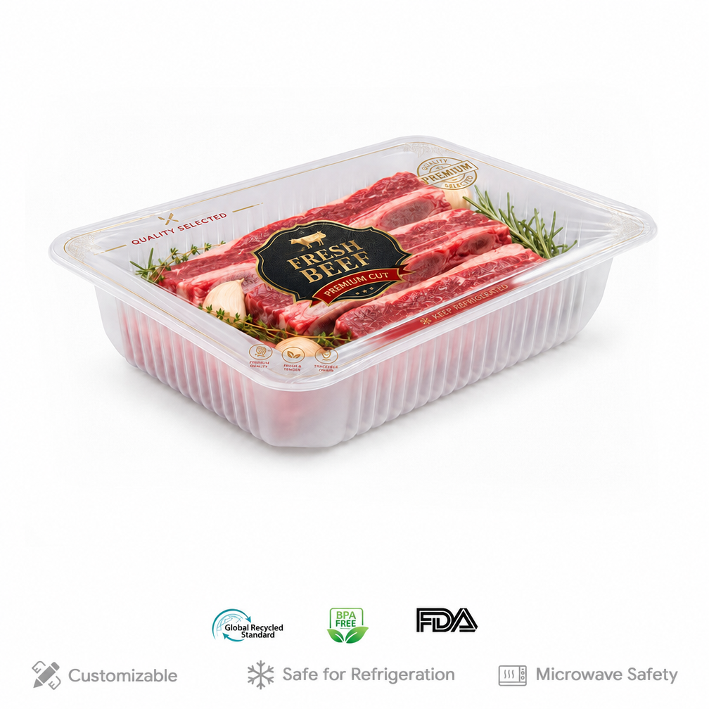 Factory Customize Disposable Supermarket Fresh Meat Food Trays PP Plastic Packaging Containers
