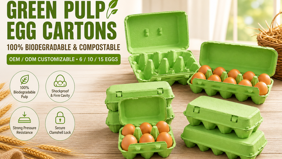 Custom Biodegradable 6 Egg Carton Clamshell Molded Paper Pulp Packaging Tray for Farm Fresh Egg Bulk Wholesale