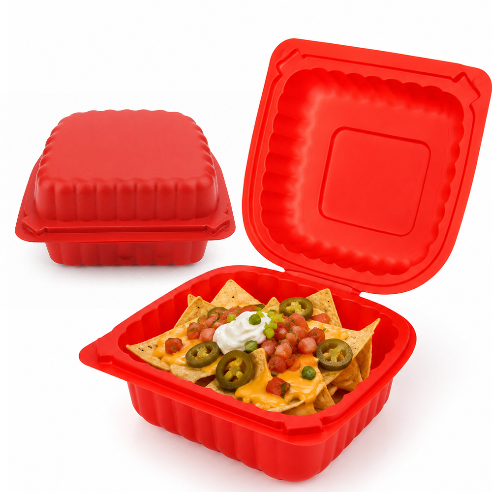 Custom 6 Inch Red PP Clamshell Food Container Microwave Safe Disposable Takeout Burger Box For Restaurant Wholesale