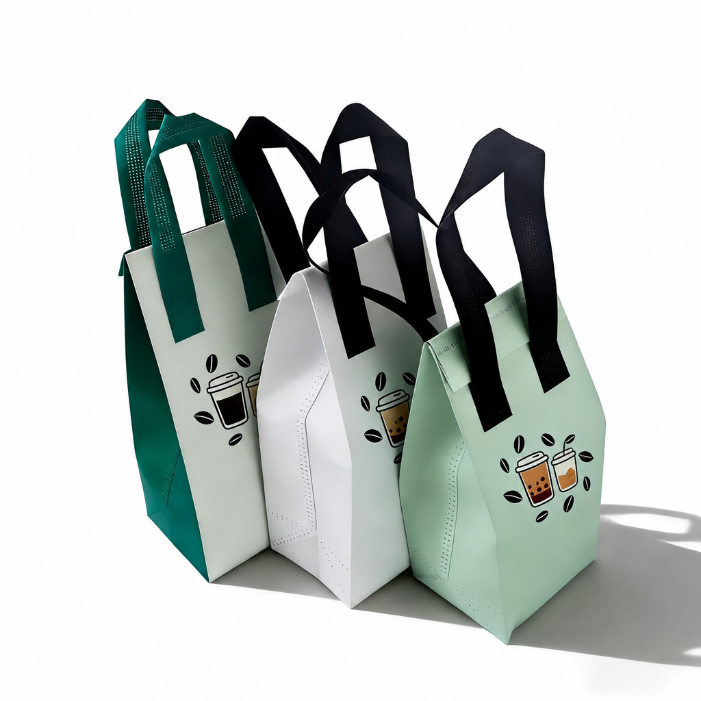 Custom BOPA CPP Takeaway Drink Carrier Bag Leak-Proof Insulated Beverage Delivery Tote For Coffee Boba Tea Wholesale
