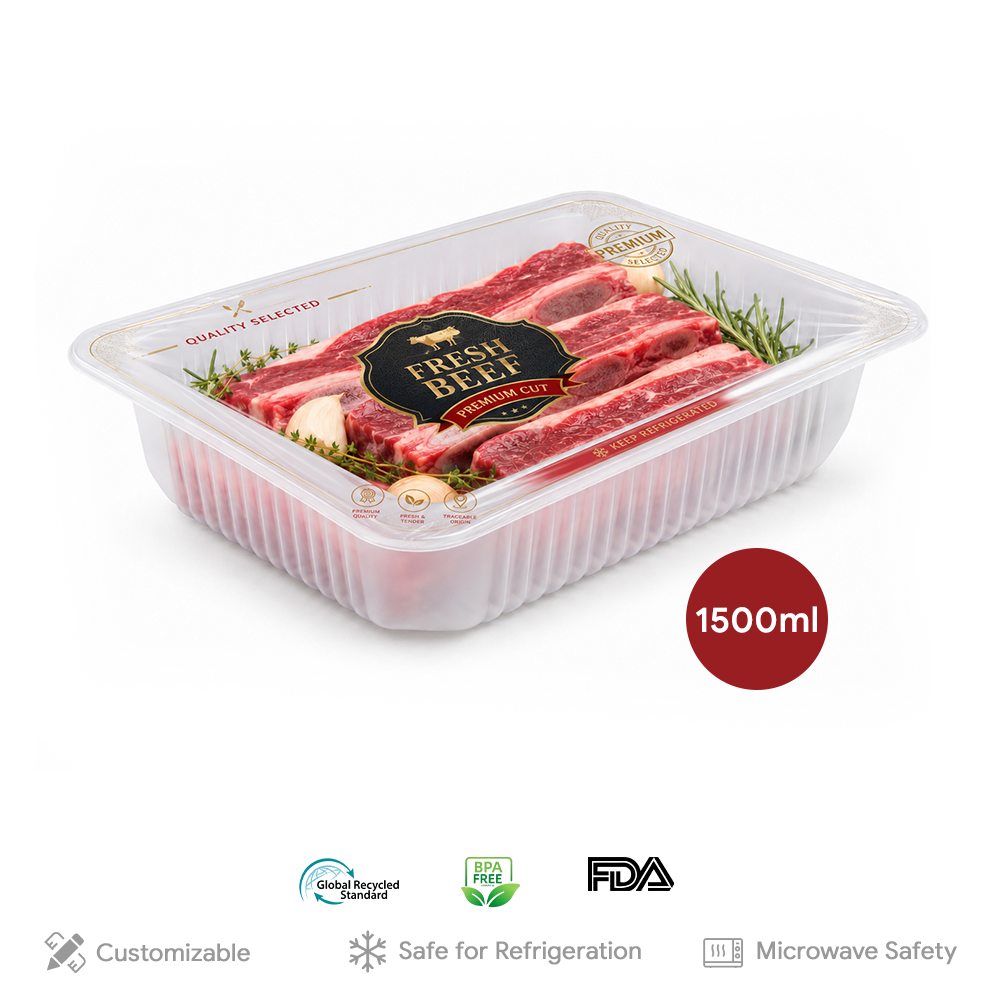 White sealable PP tray box with anti-slip stripes, suitable for supermarkets