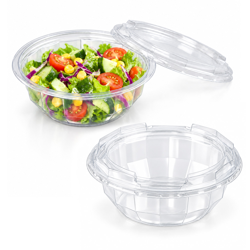 950ml Disposable Clear PET Salad Bowl with Lid for Takeaway Food Packaging