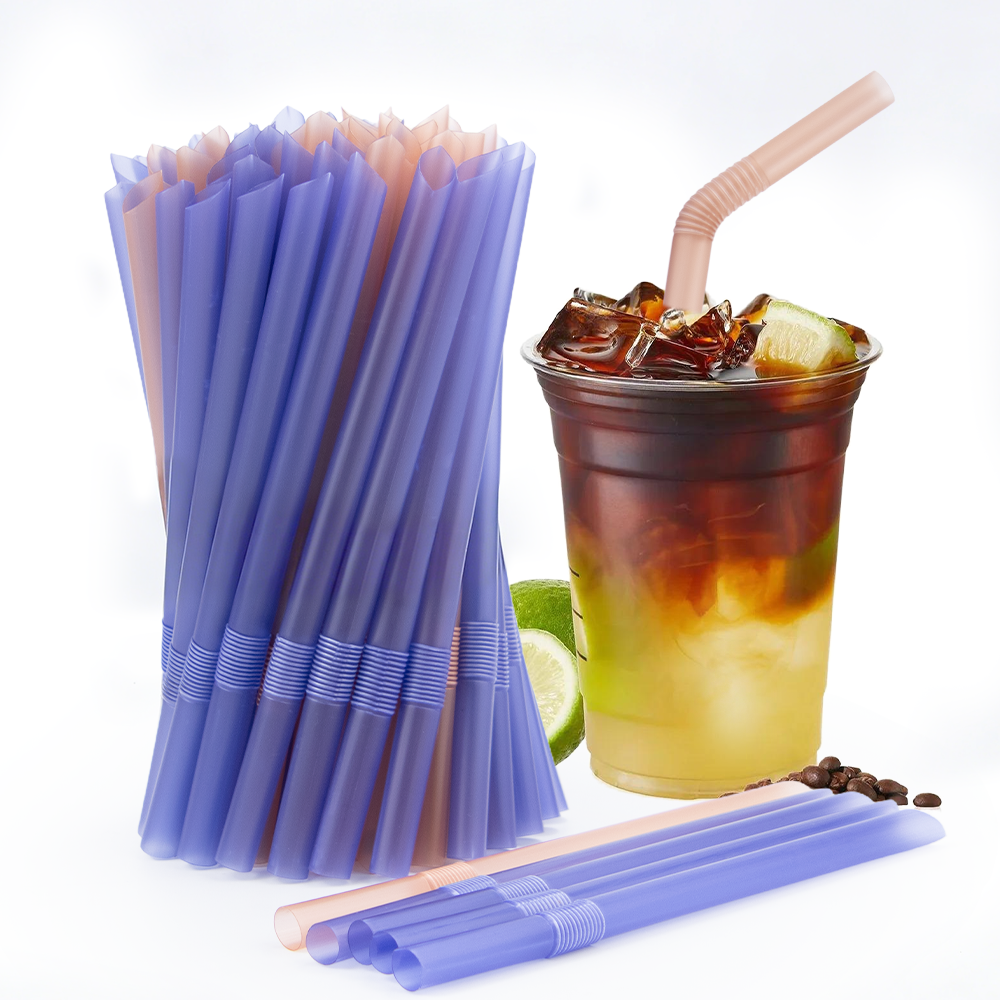 Custom Food Grade PP 12mm Flexible Boba Straws Stretchable Jumbo Bubble Tea Smoothie Plastic Drinking Straws Wholesale