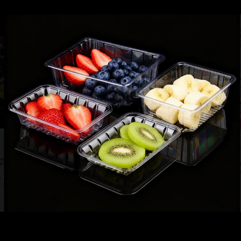 9.3 Inch Clear PET Fruit Tray High Transparency Disposable Salad Container for Supermarket Produce Packaging Wholesale