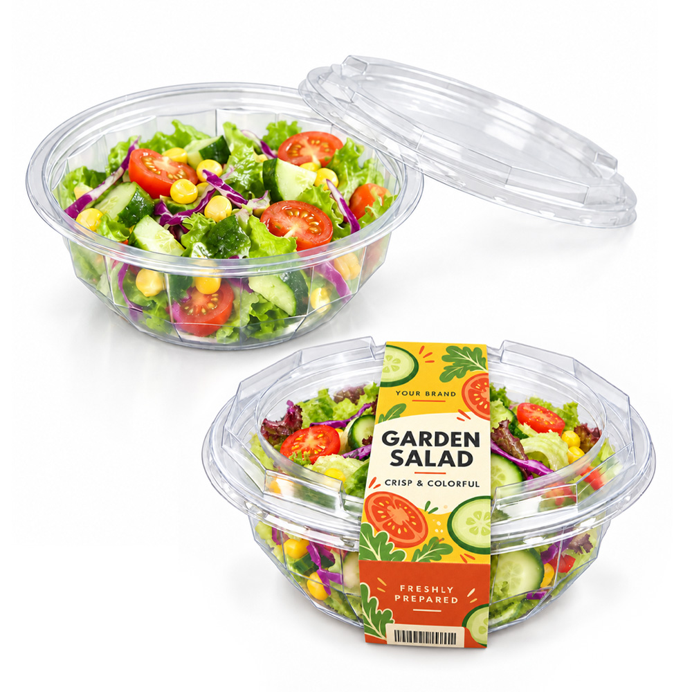 950ml Disposable Clear PET Salad Bowl with Lid for Takeaway Food Packaging
