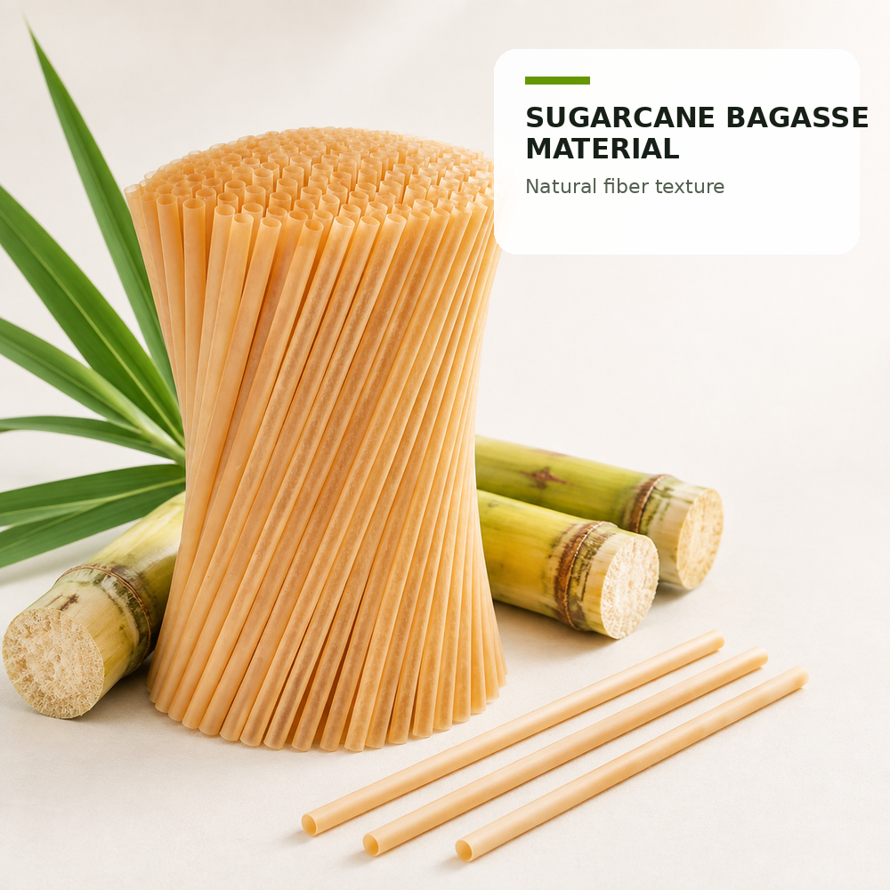 OEM 6mm 210mm Sugarcane Bagasse Drinking Straws Biodegradable Eco Friendly Plant Fiber Straw for Iced Coffee Cocktails