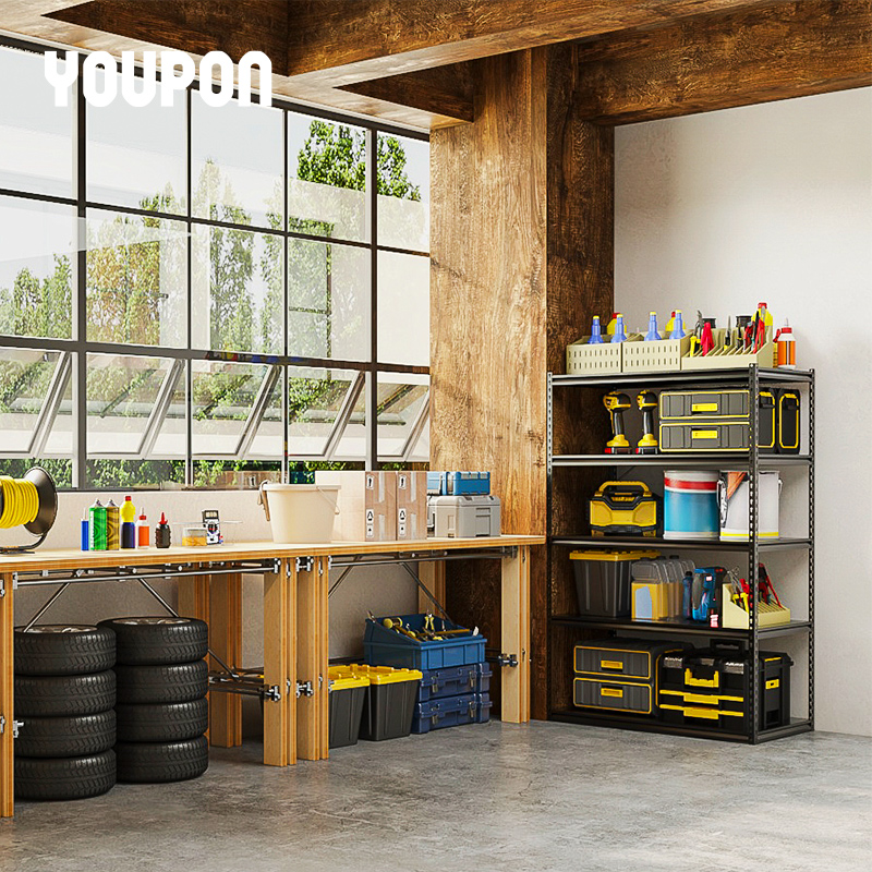 Heavy Duty Boltless Rivet Shelving Steel Storage Rack Iron Stacking Racks for Garage Kitchen Warehouse Industrial Metal Shelf