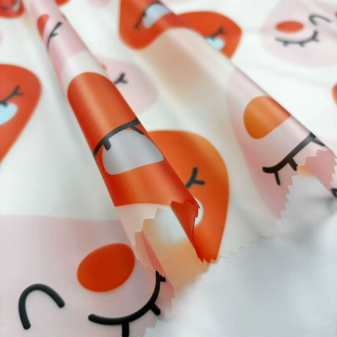 PFAS FREE Heart Transparent TPU Waterproof Faux Leather Custom Print Raincoat Fabric for Children Poncho Costumes Garment