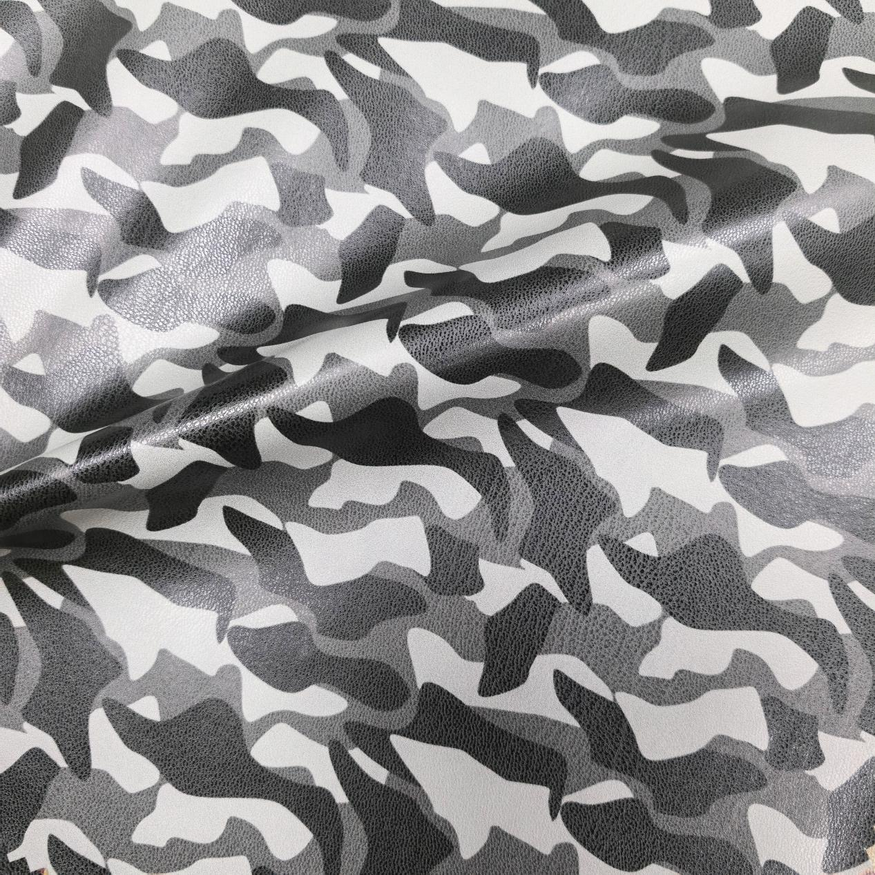 Camo Design Custom Stretchy Leather Fabric Custom Print PU Leather Fabric Coated Knit Backing 0.5mm Wholesale PU Leather