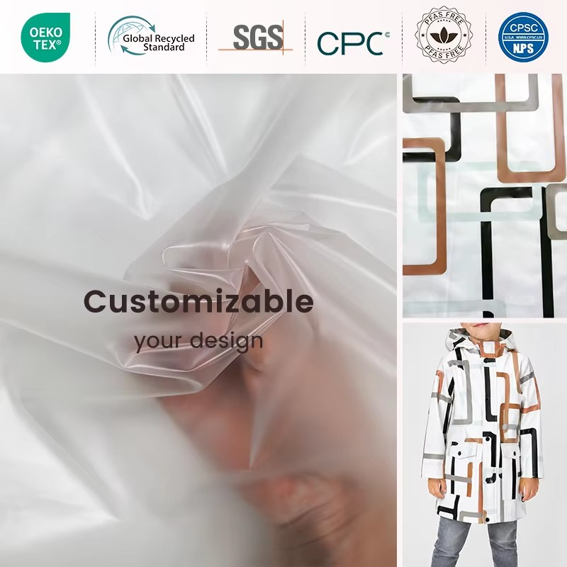Kids Custom Print Waterproof TPU Fabric Raincoat Christmas Festive Oeko-Tex 100 0.2mm Flexible PU Leather Fabric