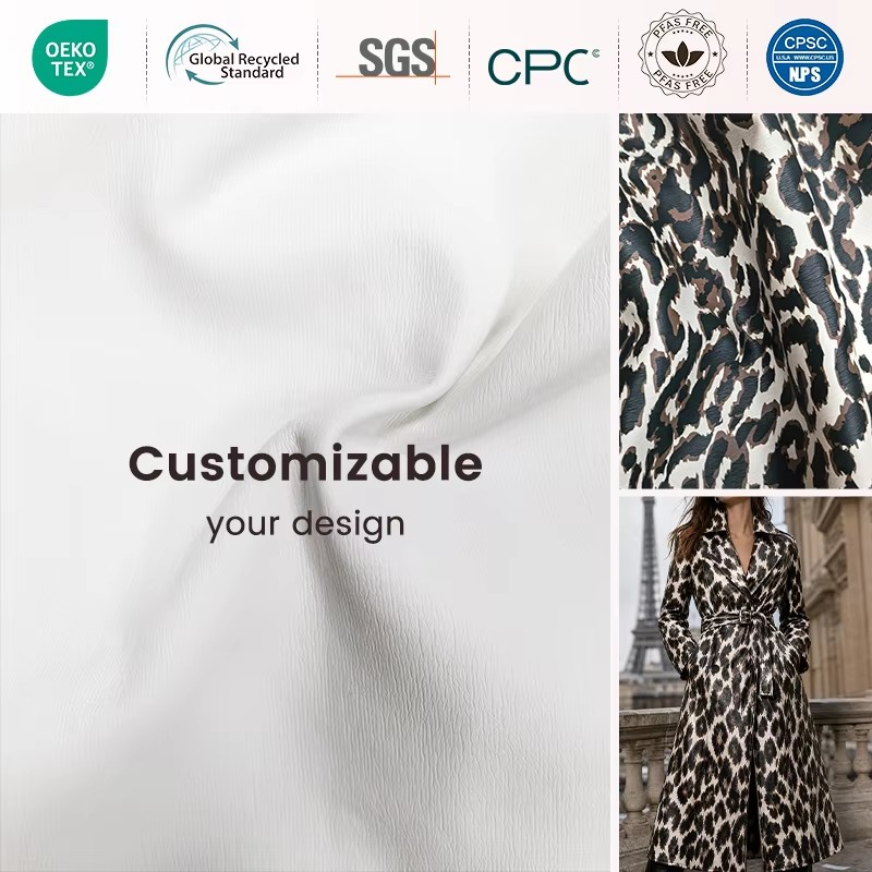 Ladies Leopard Vegan Leather Trench Coat Fabric Custom Any Print Windproof Soft Comfortable PU Jacket Leather Fabric