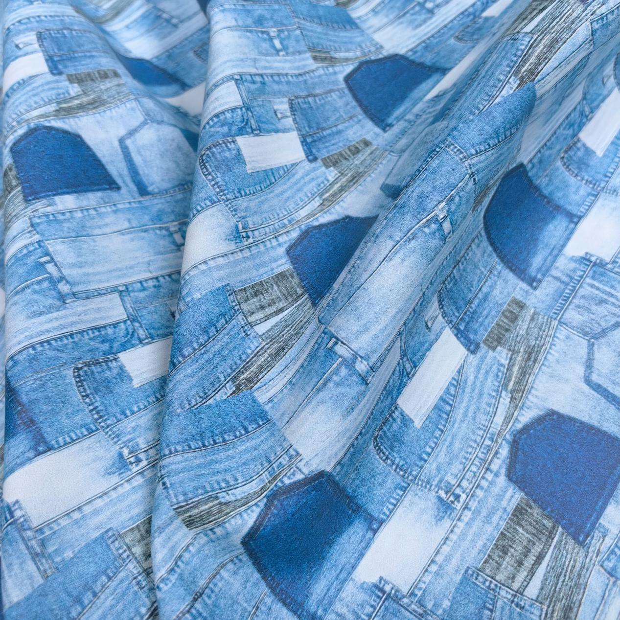 Custom Denim Look Print Stretchy Leather for Pants Fabric Soft Touch Elastic PU Leather Custom Pattern Synthetic Leather