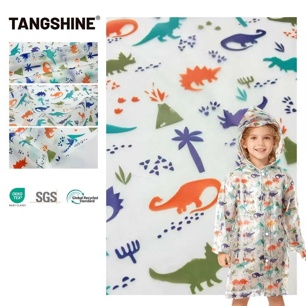 PFAS FREE Dinosaur Print TPU Waterproof Synthetic Leather Children's Raincoat and Raincoat Customized Printed Raincoat Fabric