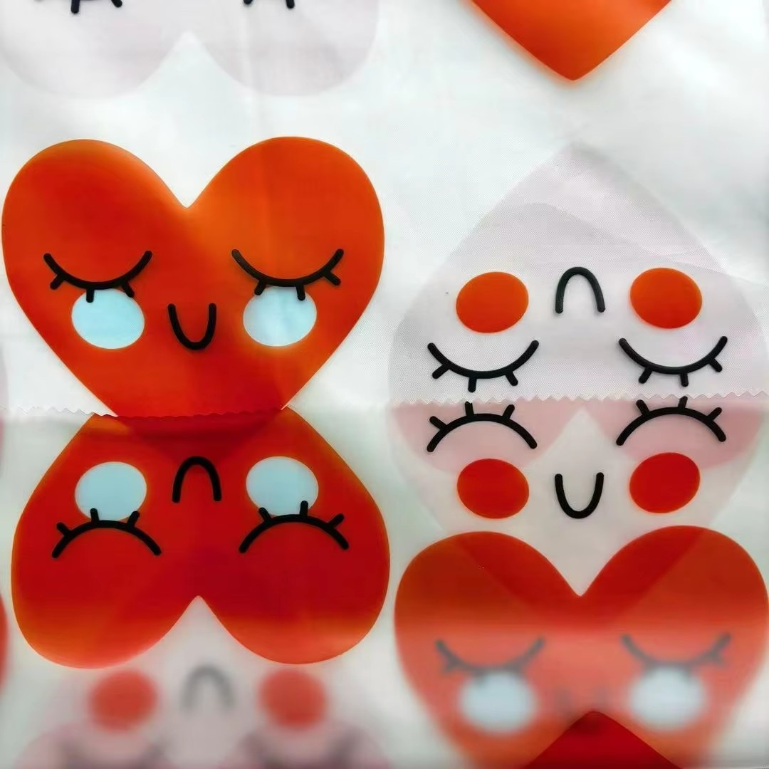 PFAS FREE Heart Transparent TPU Waterproof Faux Leather Custom Print Raincoat Fabric for Children Poncho Costumes Garment