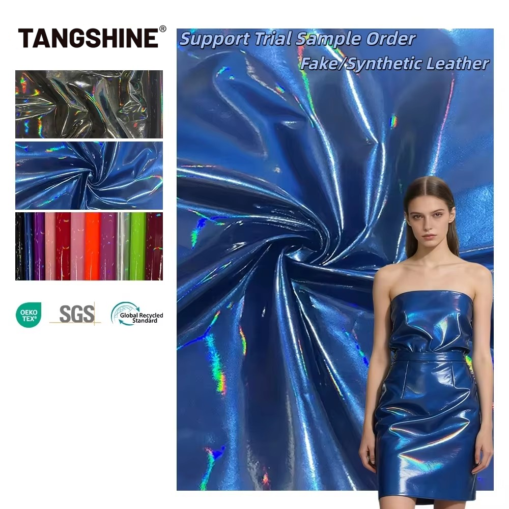 PFAS FREE Shiny Pu Fabric Leather Pattern Artificial Leather Factory Made 4 Way Stretch Leather Garment Fabric