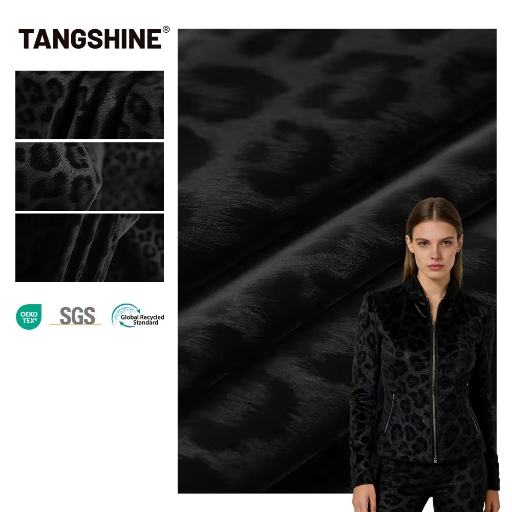 China Factory 4 Way Stretch Knitted Leopard Pattern Synthetic PU Leather Fabric