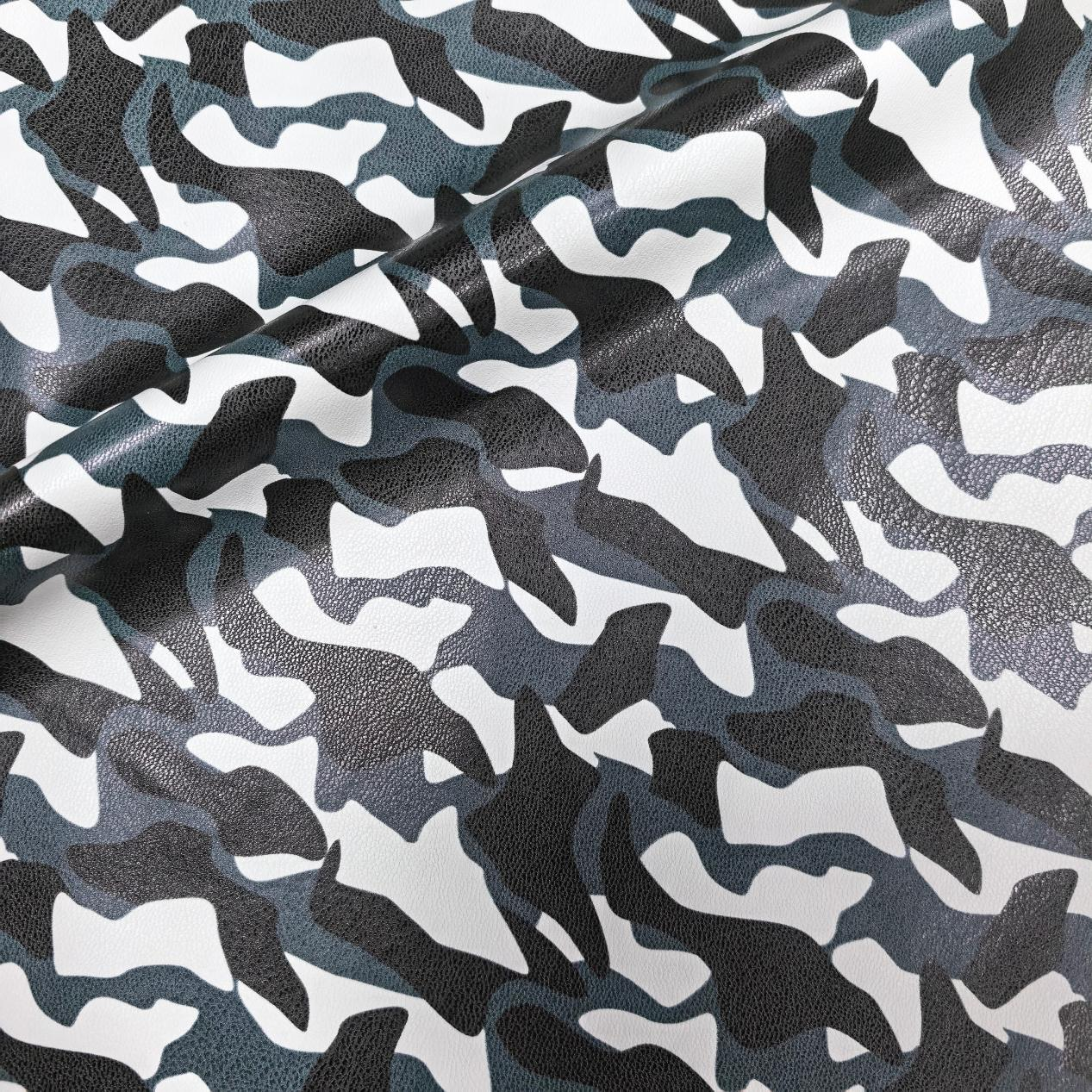 Camo Design Custom Stretchy Leather Fabric Custom Print PU Leather Fabric Coated Knit Backing 0.5mm Wholesale PU Leather