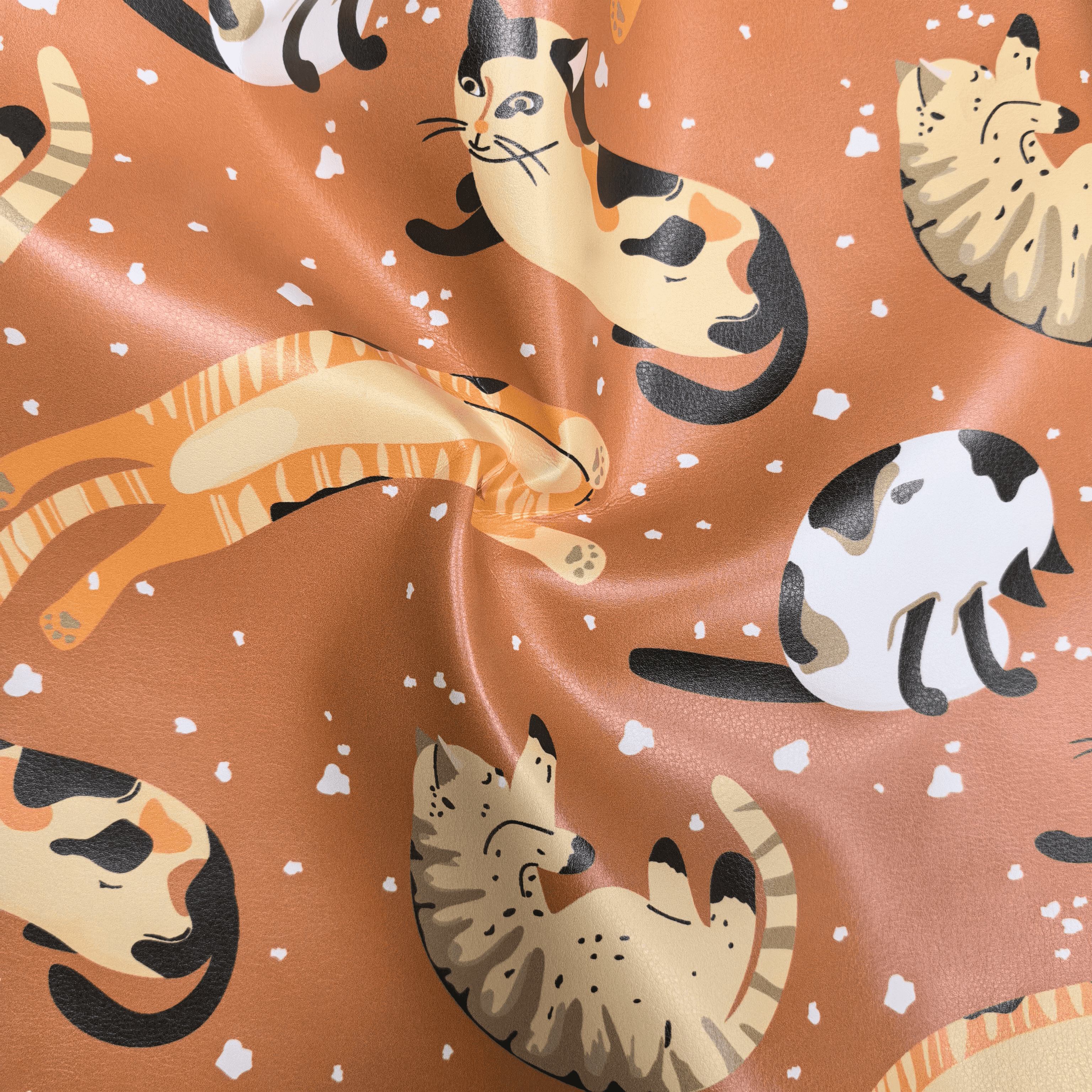 Ladies Cat Print Waterproof PU Leather Fabric Custom Made Rainproof Soft Athletic Soft Comfortable PU Leather Fabric